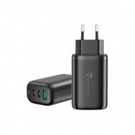 TECHMADE CARICATORE RAPIDO GaN 3PORTE (2 USB-C+1 USB-A) 65 WATT NERO